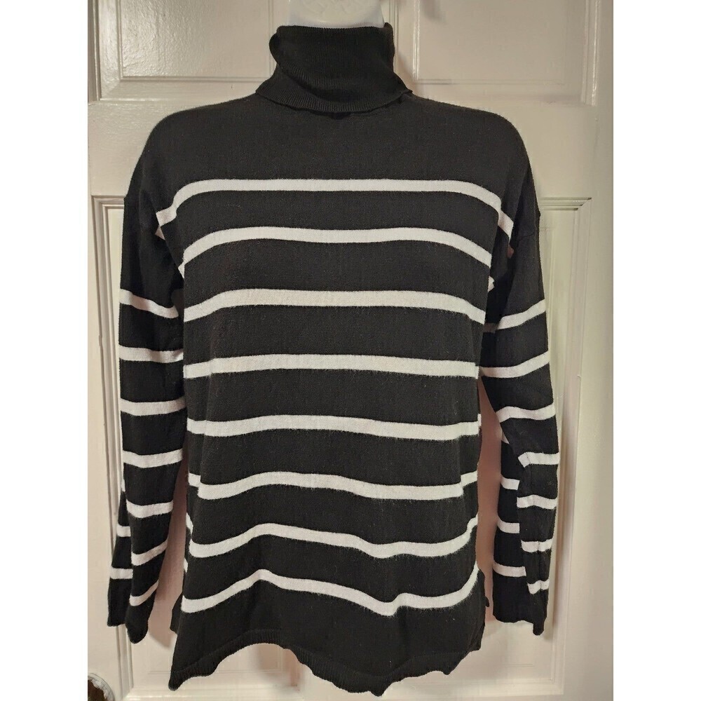 Primark Women's Fitted Long Sleeve Turtleneck Top Black and White - Picture 2 of 8